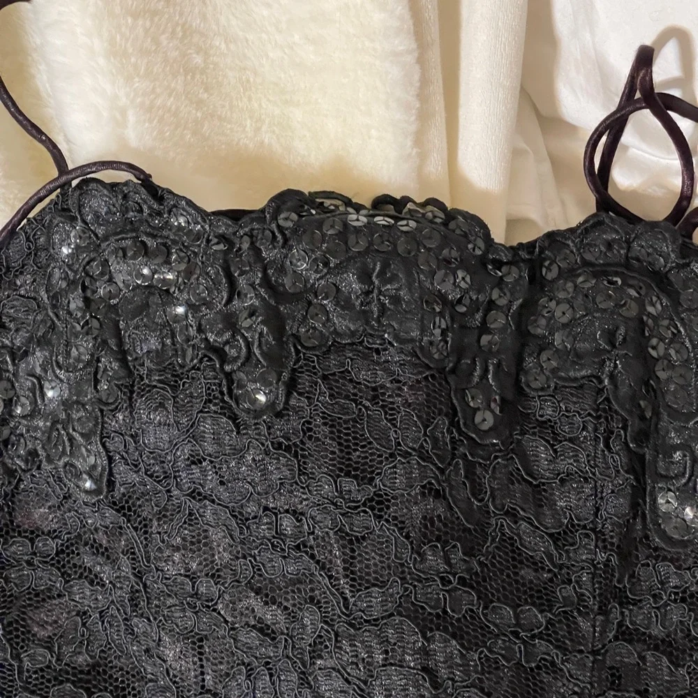 Jessica McClintock Gunne Sax Black Lace Sequin Midi Dress Gothic Romantic 9/10 - Picture 11 of 11